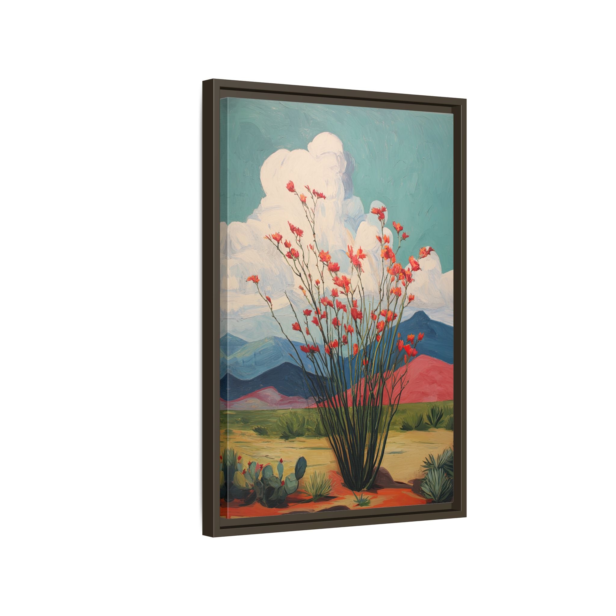 Framed Canvas - Ocotillo Cactus Desert Bloom