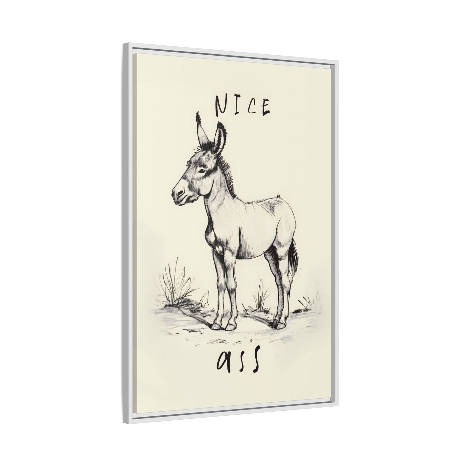 Framed Canvas - Donkey Line Art Humor
