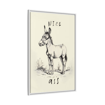 Framed Canvas - Donkey Line Art Humor