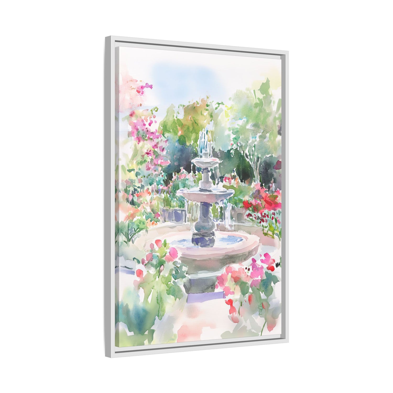 Framed Canvas - Charleston Garden Fountain View
