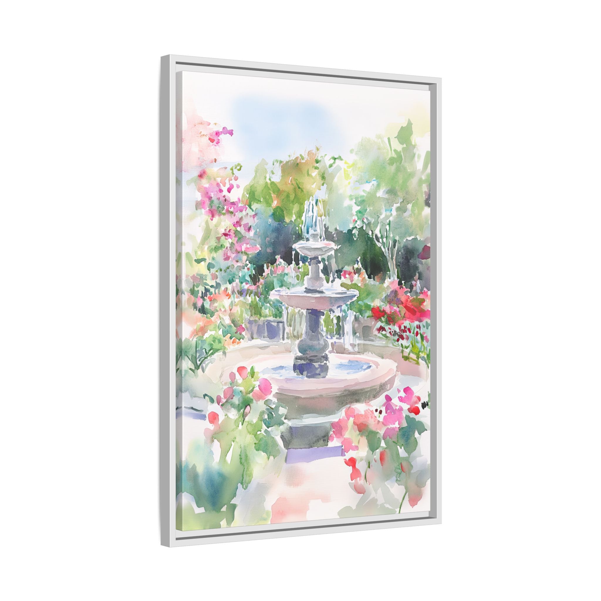 Framed Canvas - Charleston Garden Fountain View