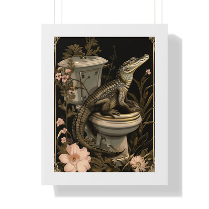 Framed Paper Print - Toilet Gator Floral Surprise