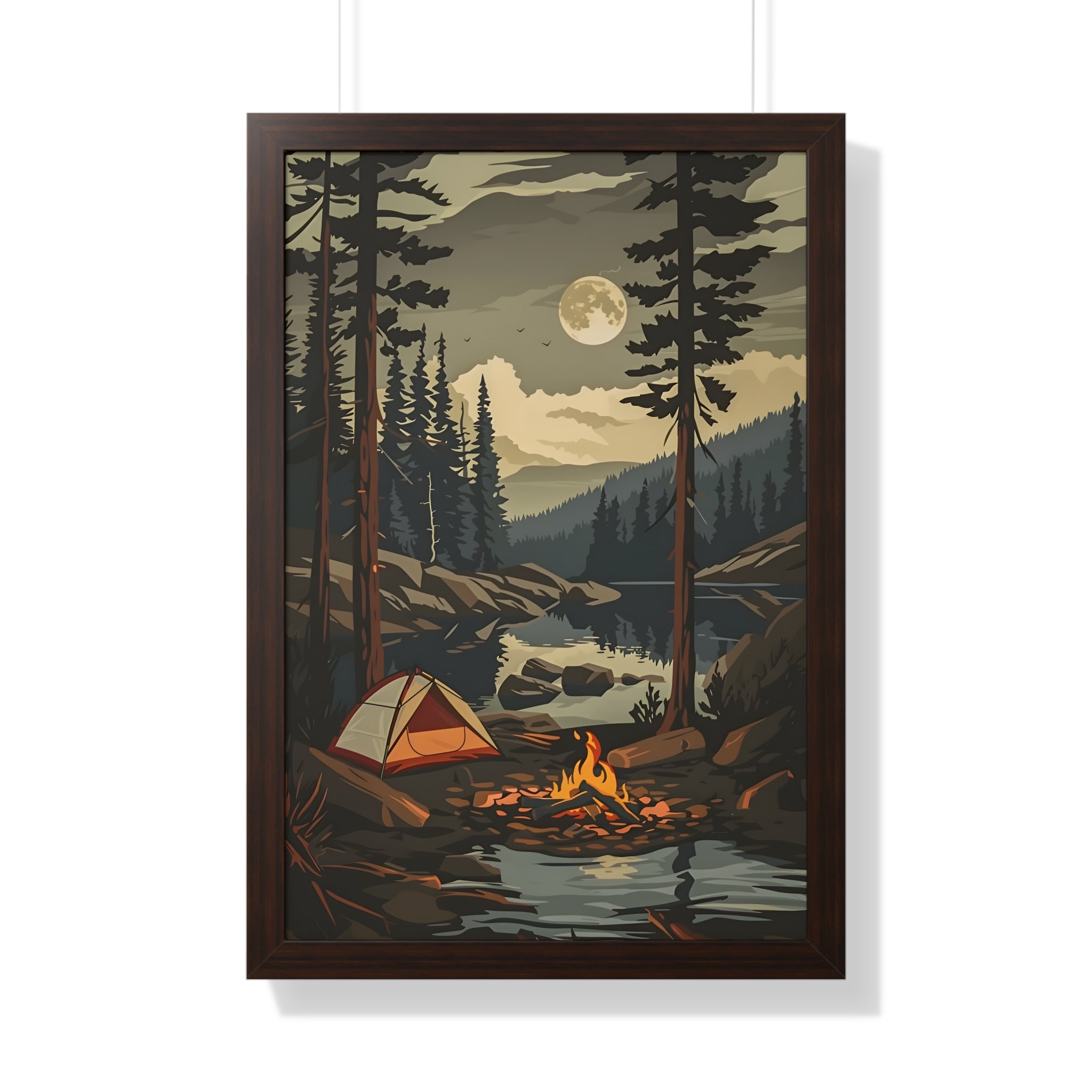 Framed Paper Print - Moonlit Campfire Escape