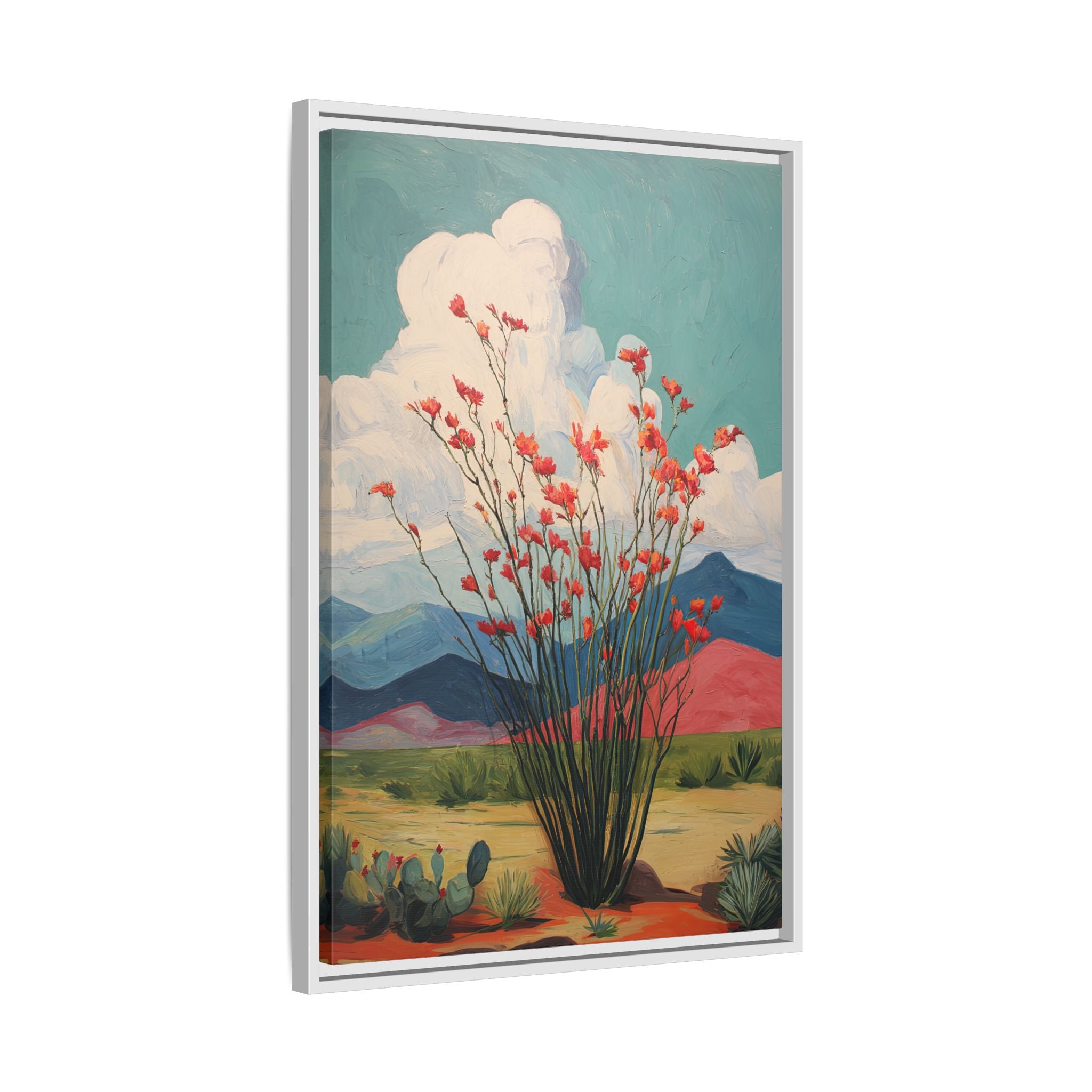 Framed Canvas - Ocotillo Cactus Desert Bloom