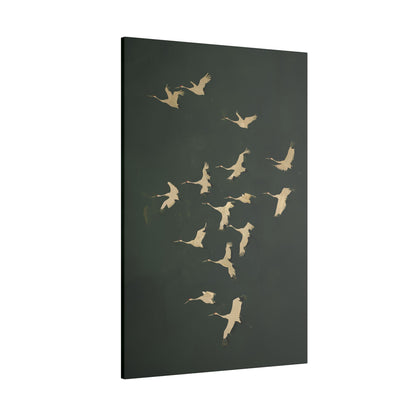 .75&quot; Matte Canvas - Emerald Sky Japanese Cranes