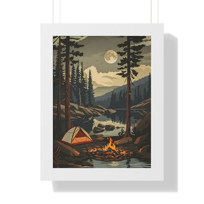 Framed Paper Print - Moonlit Campfire Escape