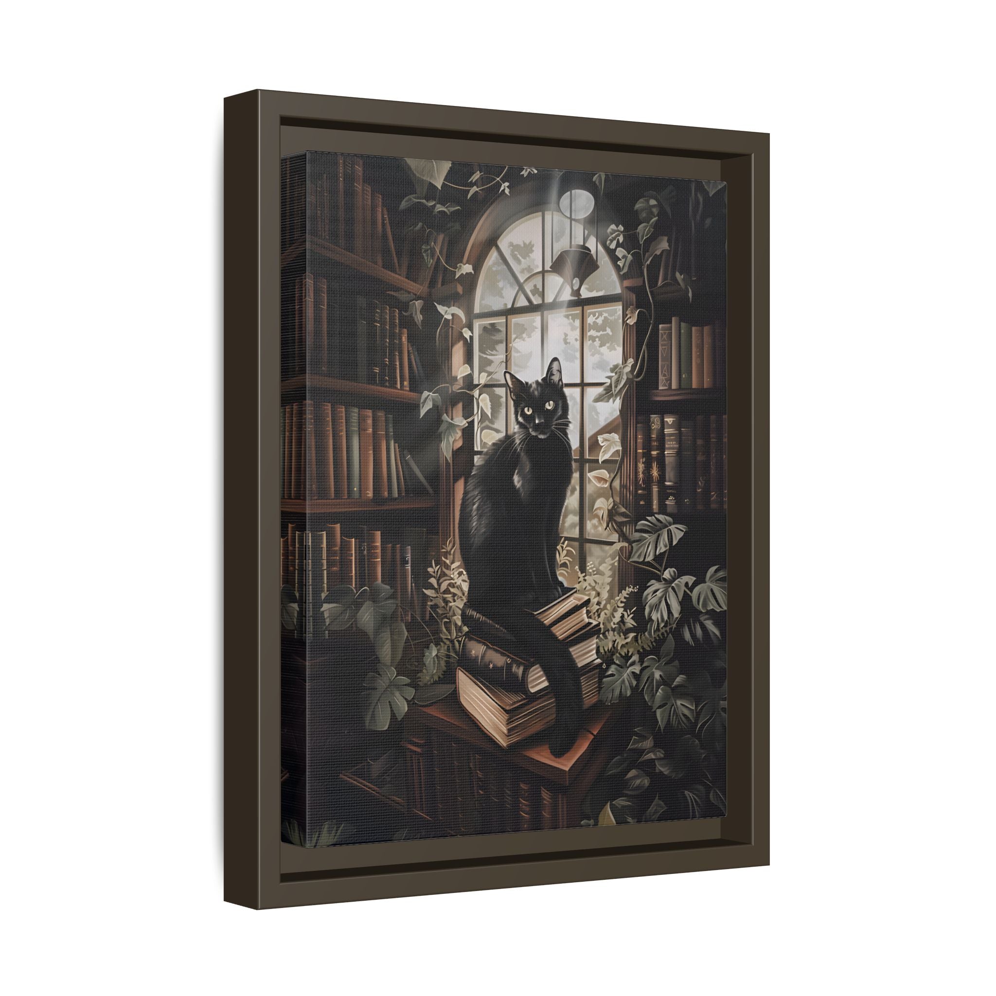 Framed Canvas - Book Hoarder Feline Gaze