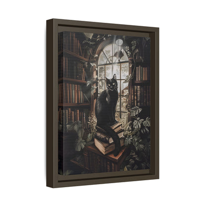 Framed Canvas - Book Hoarder Feline Gaze