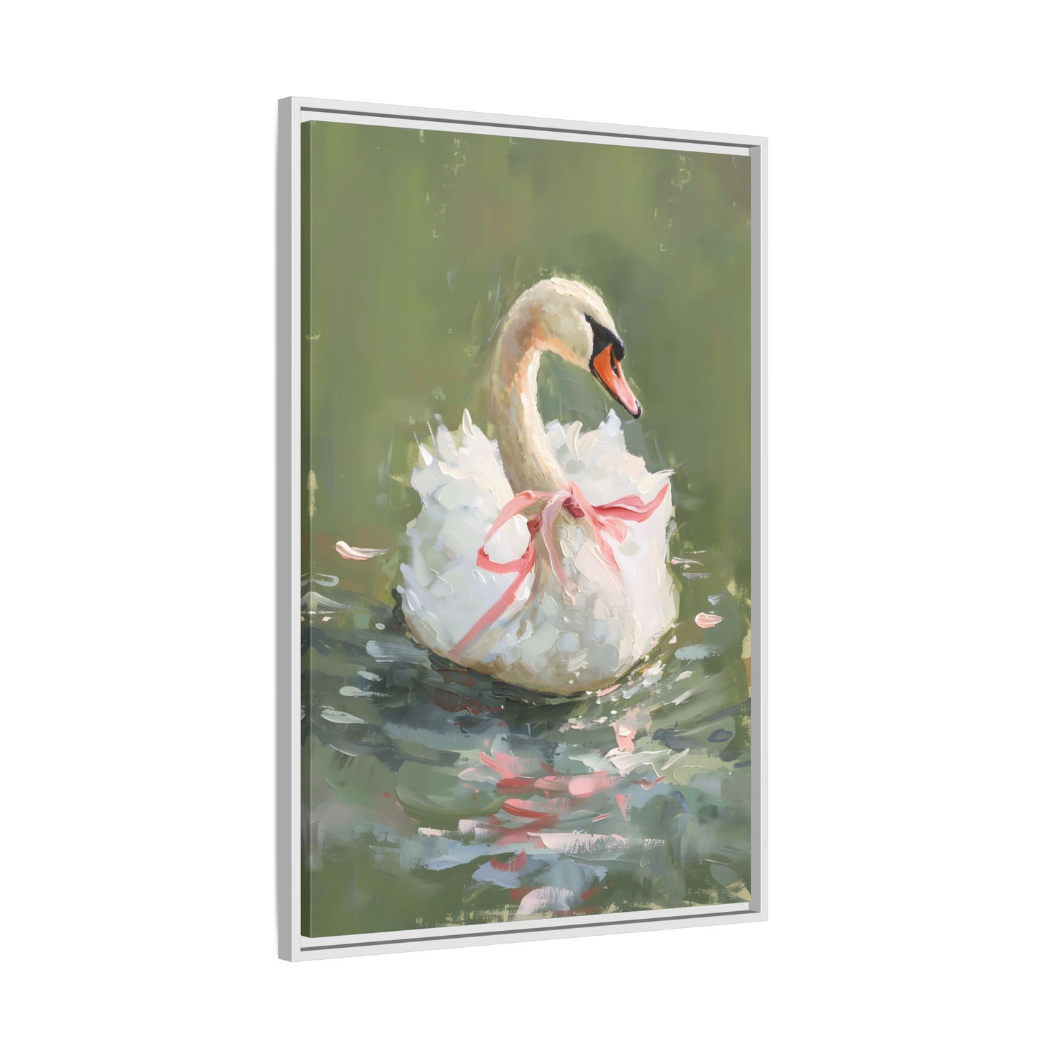 Framed Canvas - Ballet Swan in Pink Bow