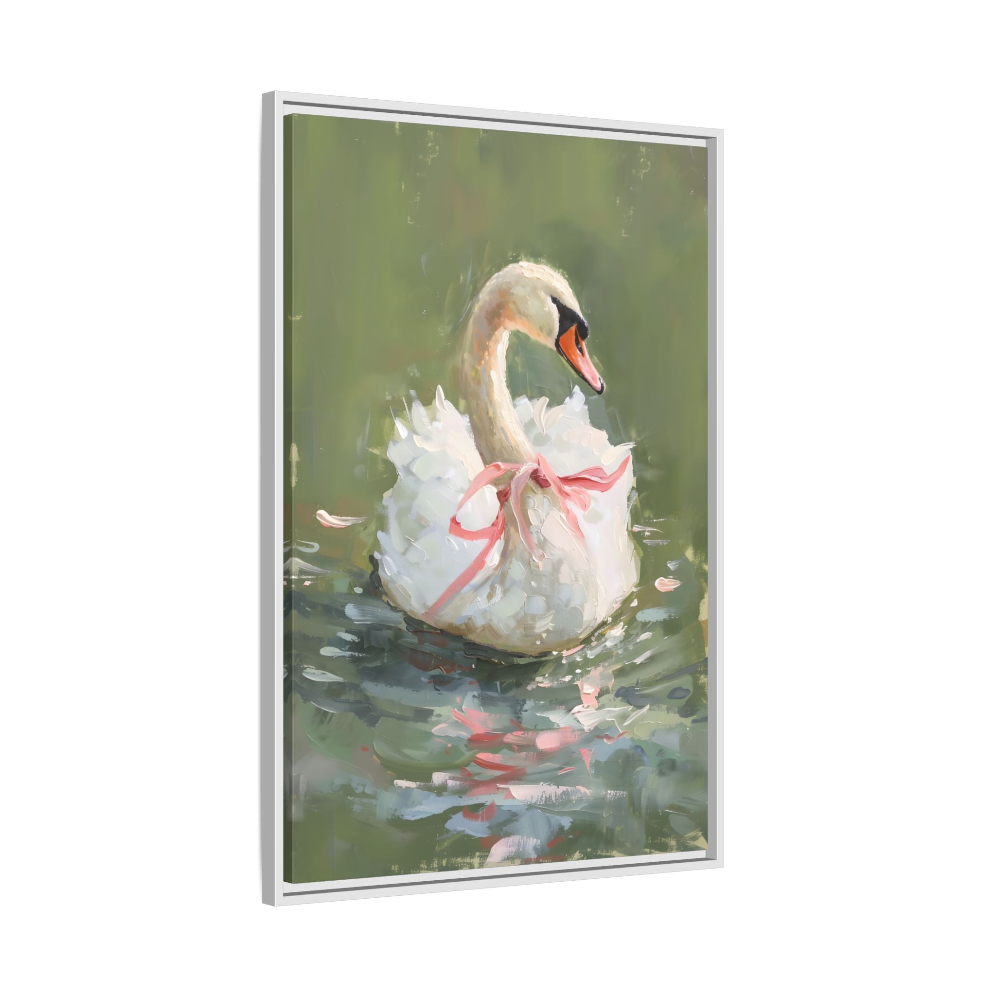 Framed Canvas - Ballet Swan in Pink Bow