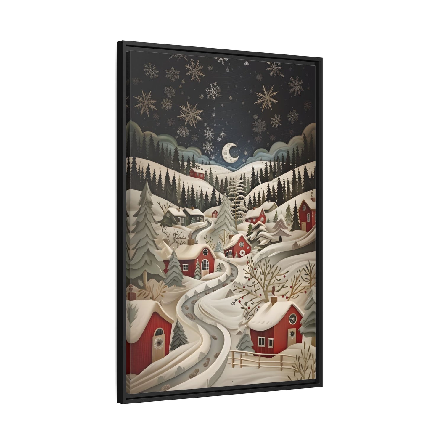 Framed Canvas - Silent Snowfall Village
