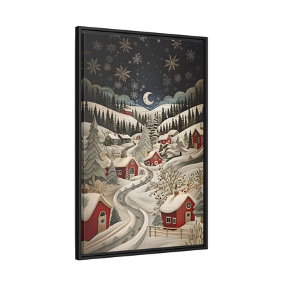 Framed Canvas - Silent Snowfall Village