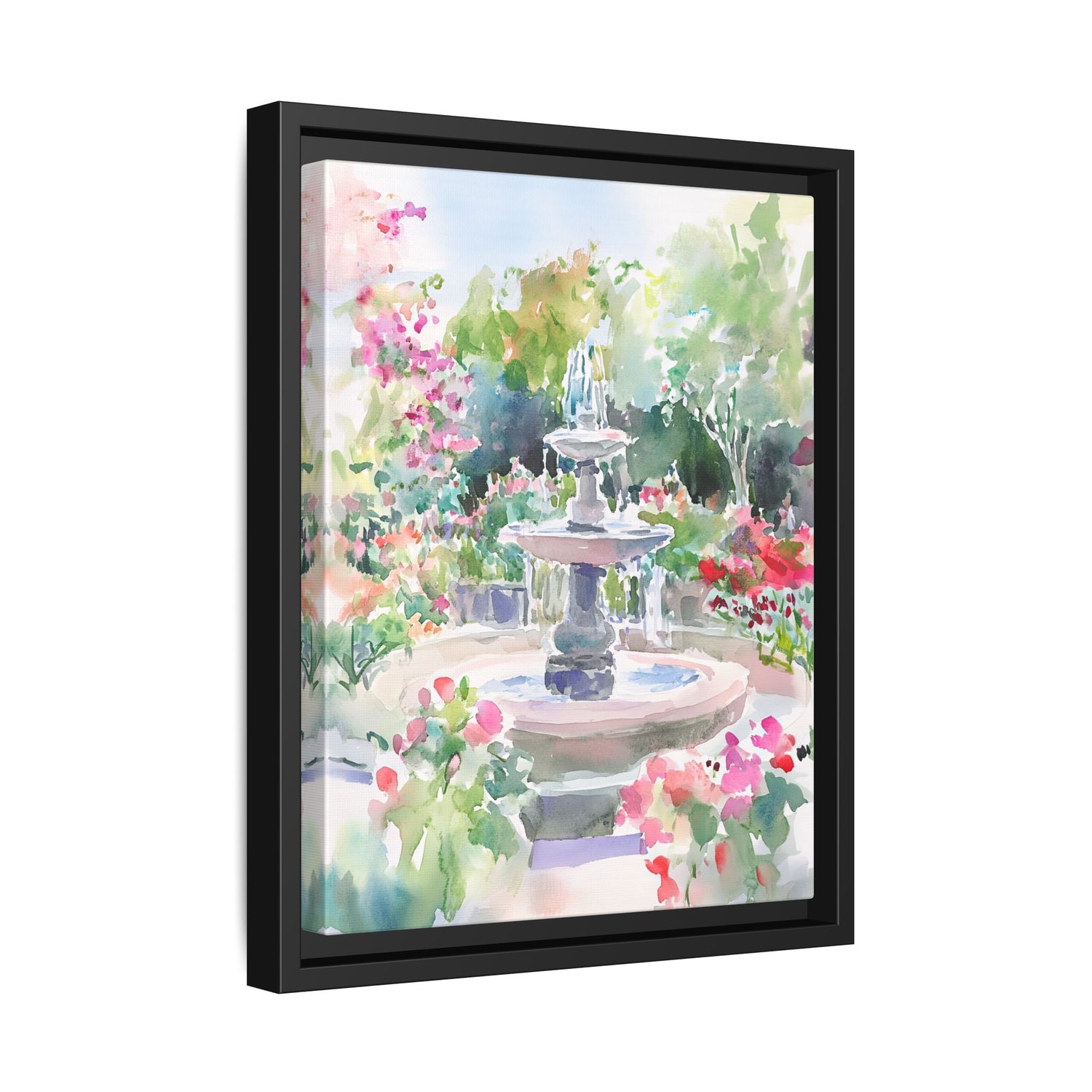 Framed Canvas - Charleston Garden Fountain View