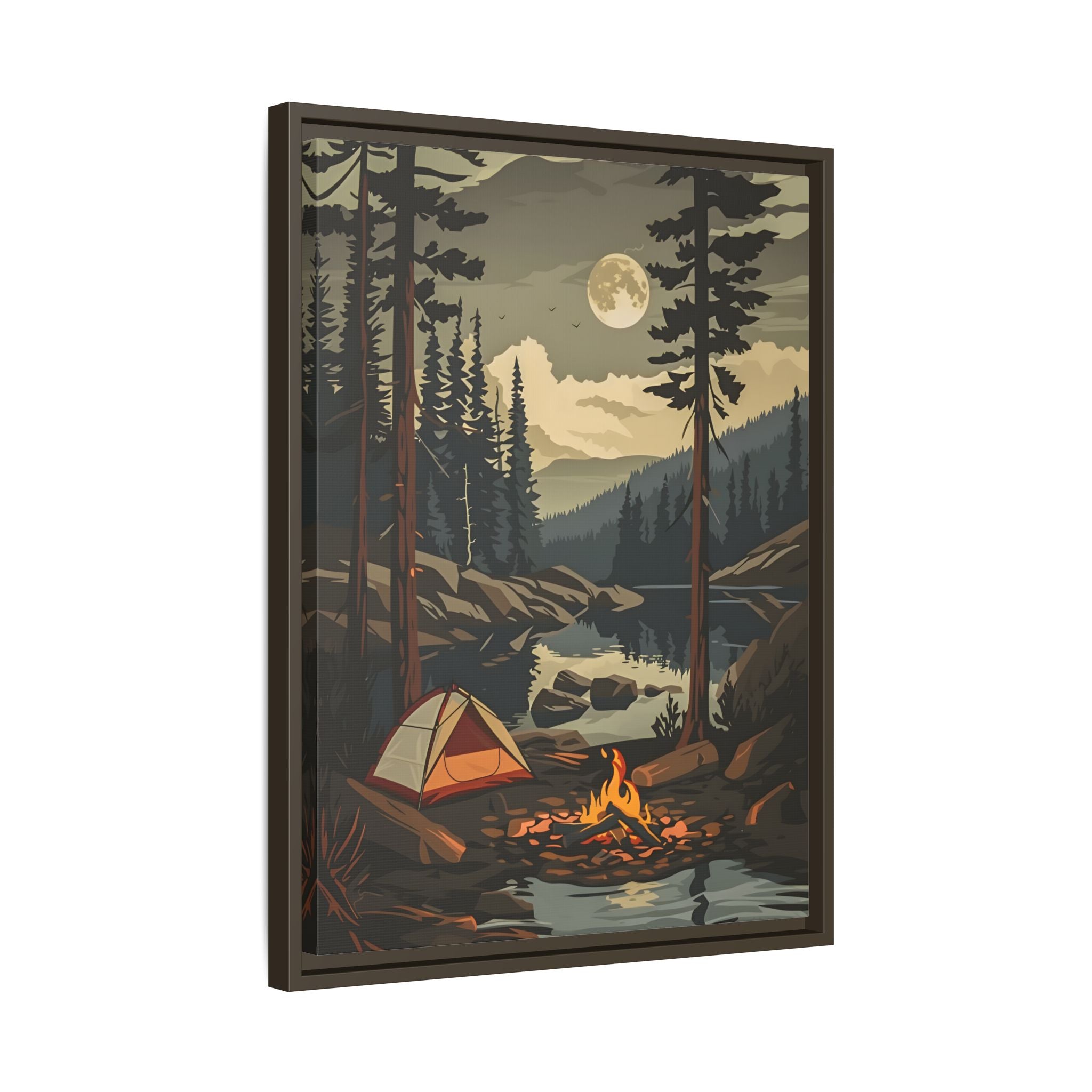 Framed Canvas - Moonlit Campfire Escape