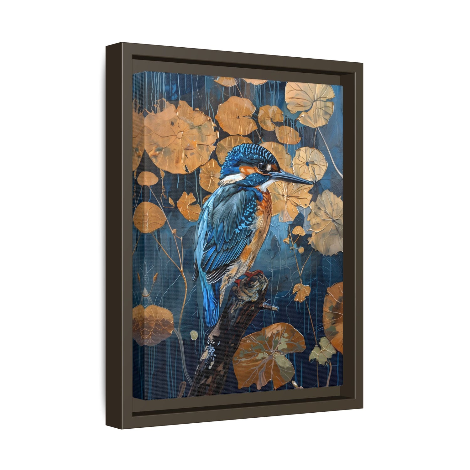 Framed Canvas - Golden Leaves Kingfisher