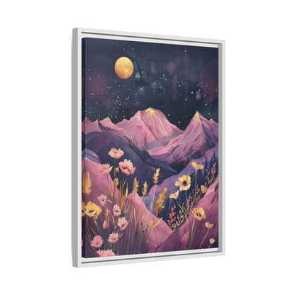 Framed Canvas - Golden Moon Over Lavender Peaks