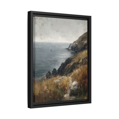 Framed Canvas - Cliffside Sailboat Seascape
