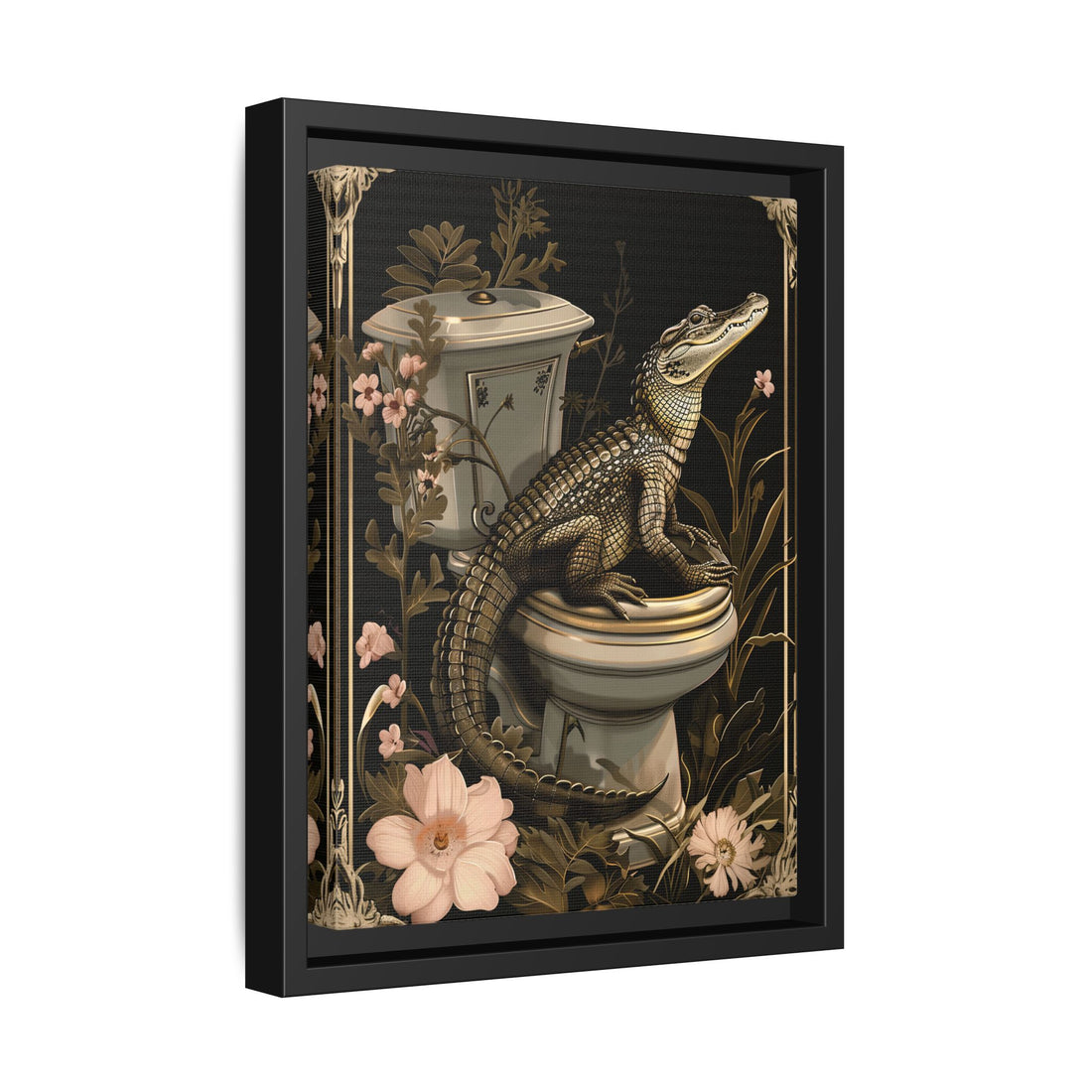Framed Canvas - Toilet Gator Floral Surprise