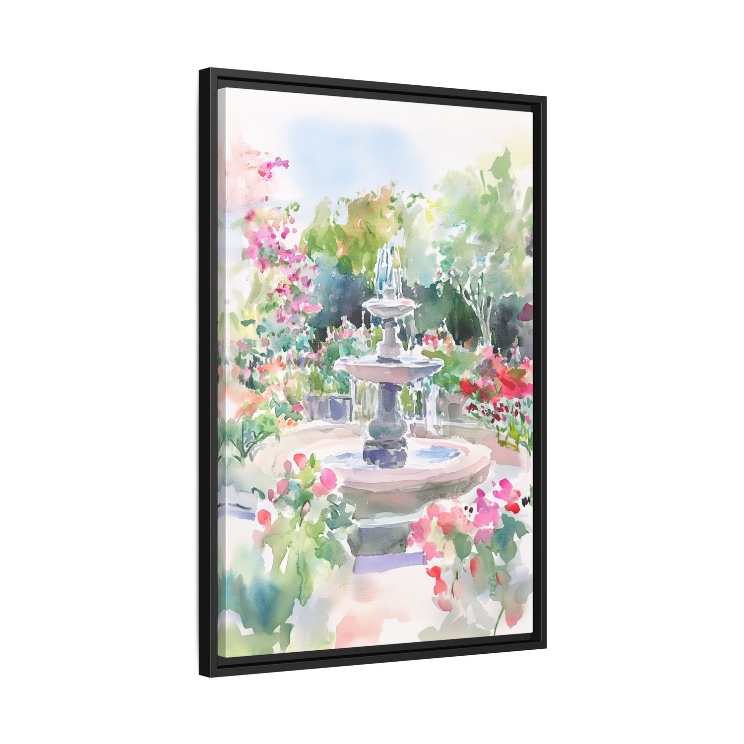 Framed Canvas - Charleston Garden Fountain View