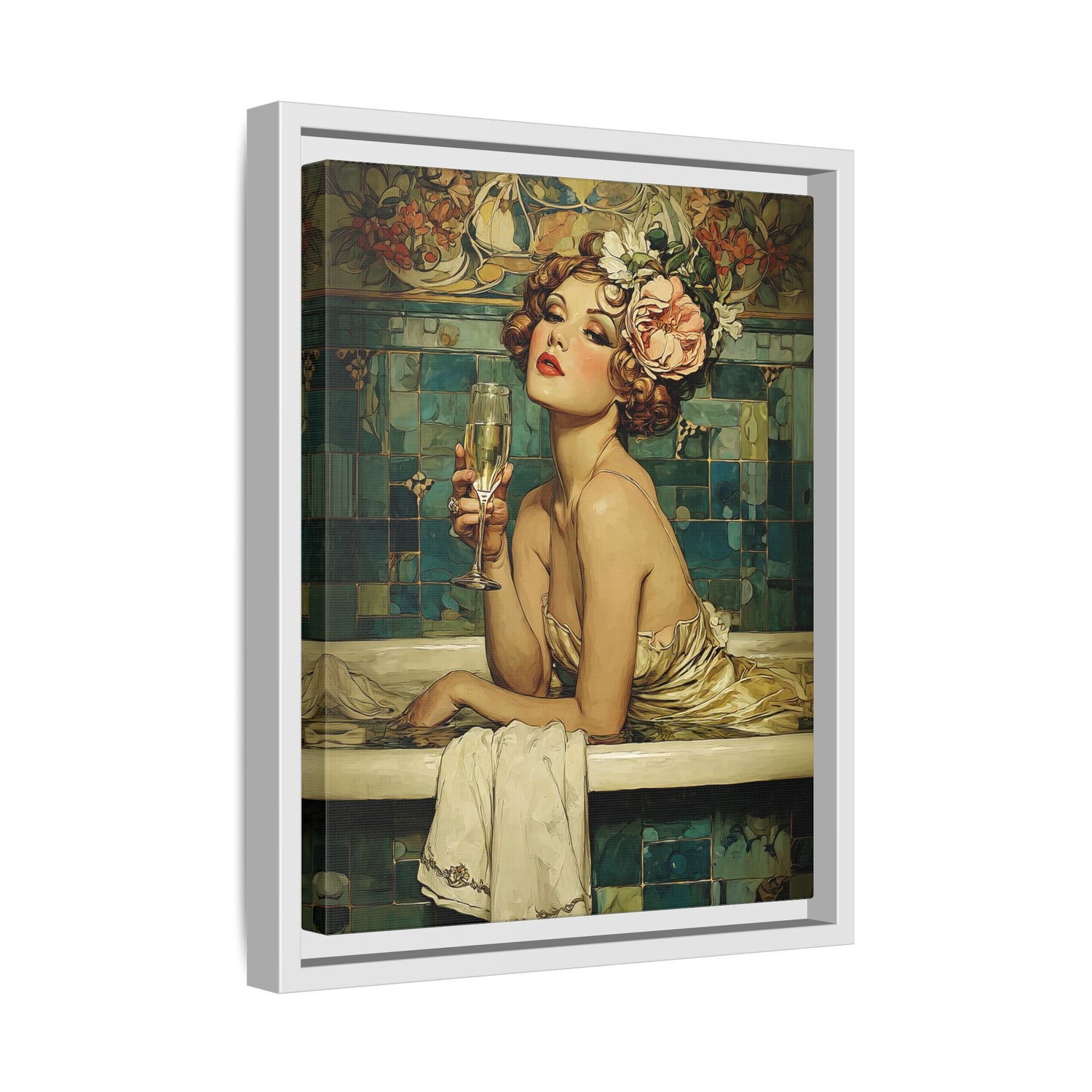 Framed Canvas - Champagne Bathtub Coquette