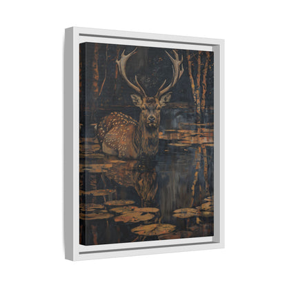 Framed Canvas - Twilight Stag Reflection