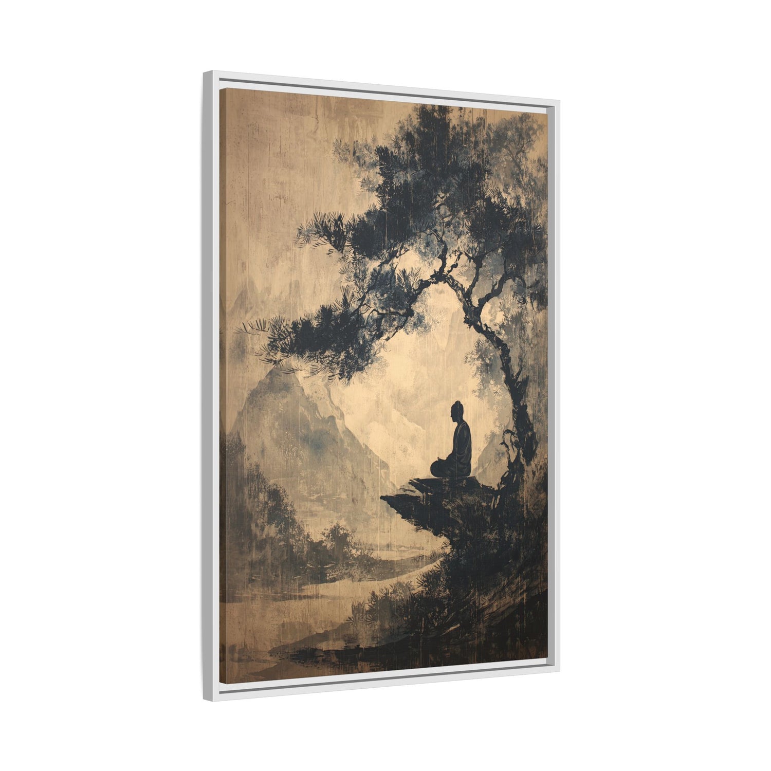 Framed Canvas - Mountain Tree Zen Silence