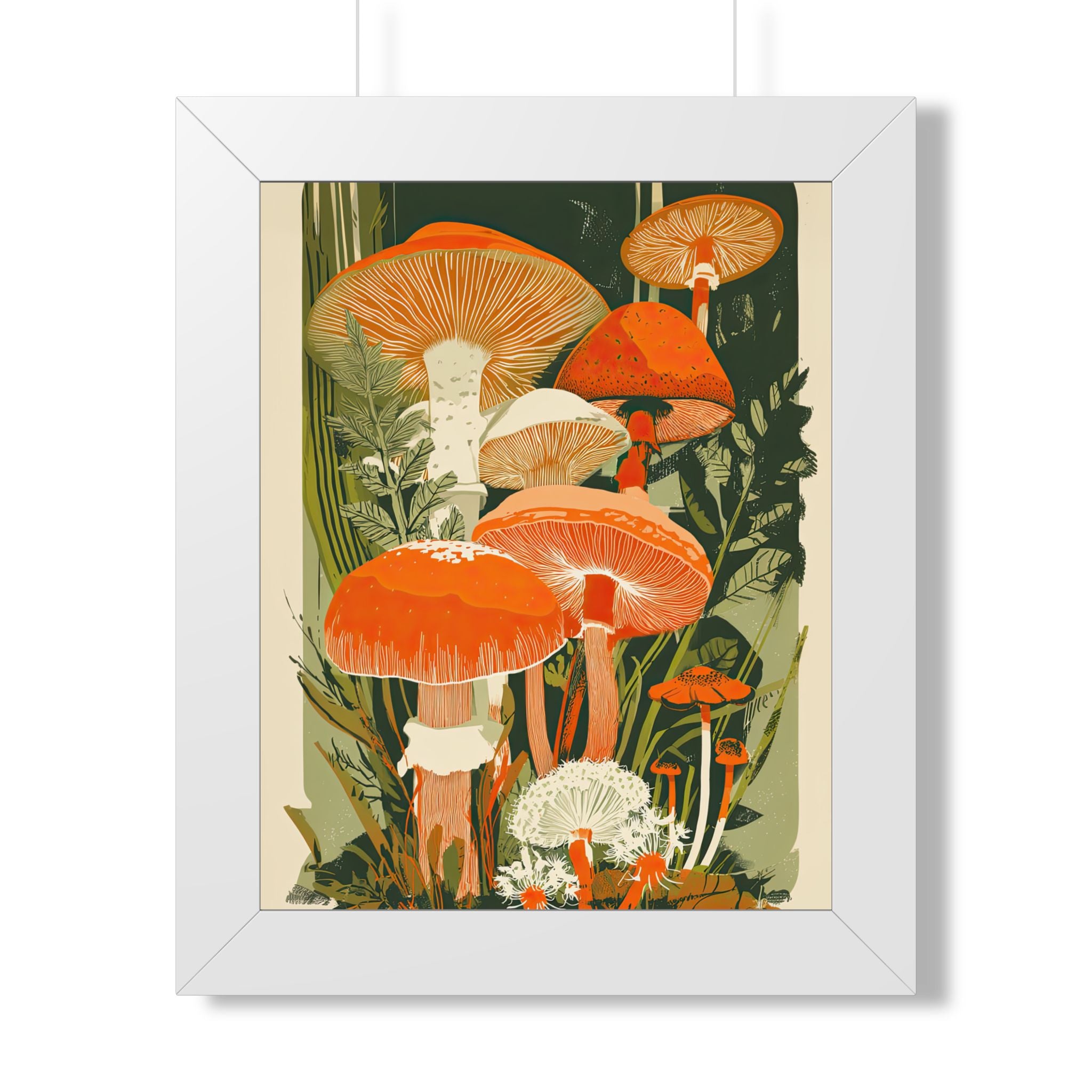 Framed Paper Print - Groovy Woodland Mushrooms