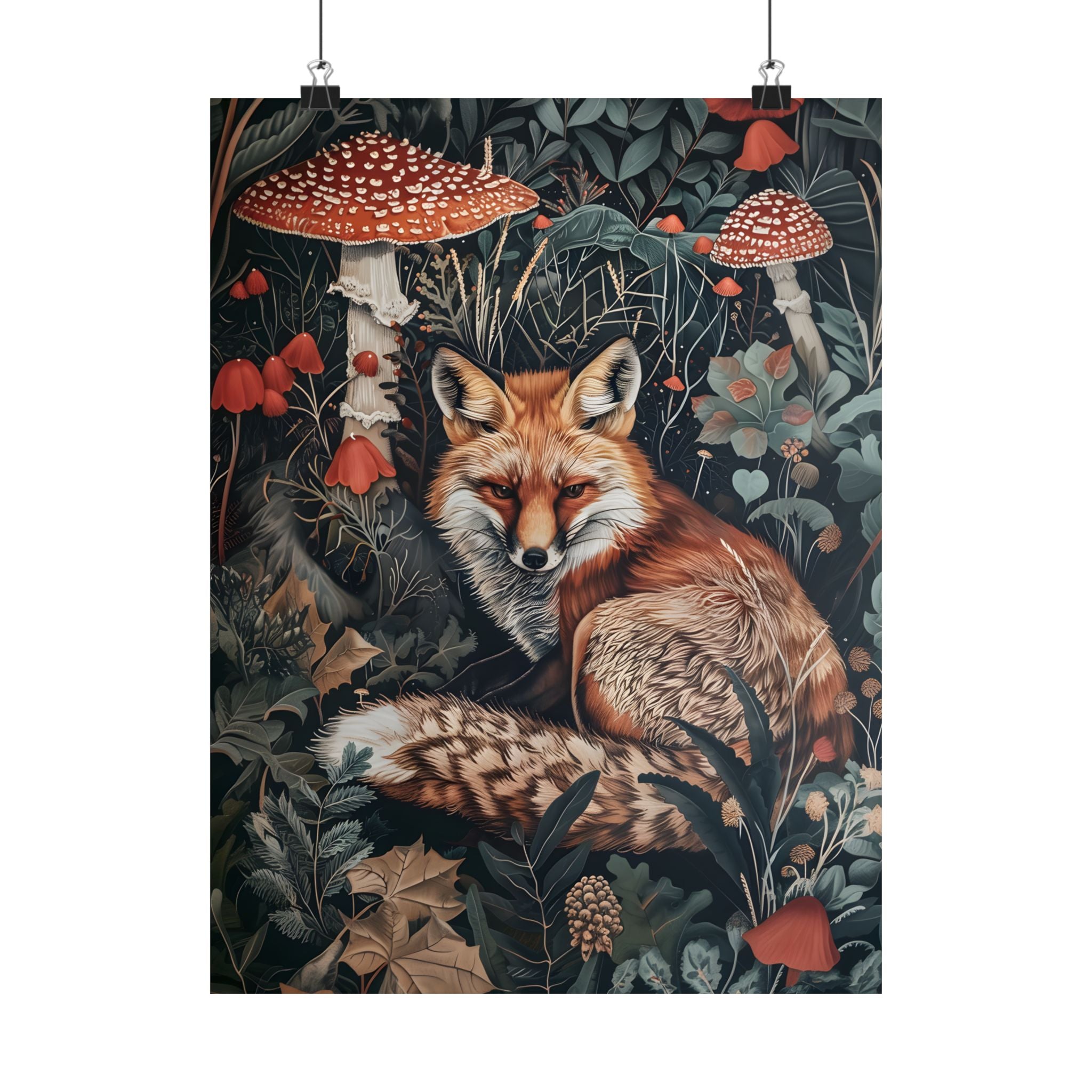 Forest Fox with Mushrooms