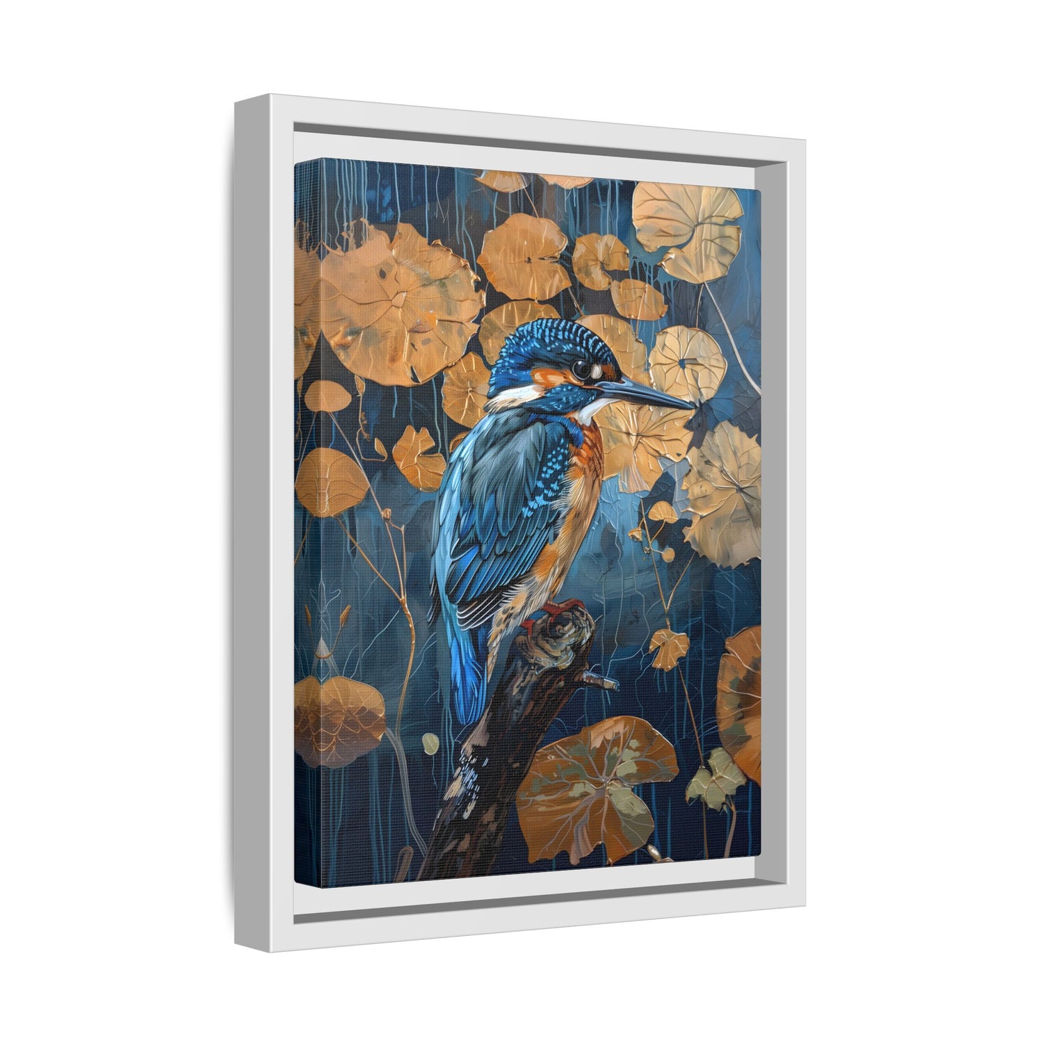 Framed Canvas - Golden Leaves Kingfisher