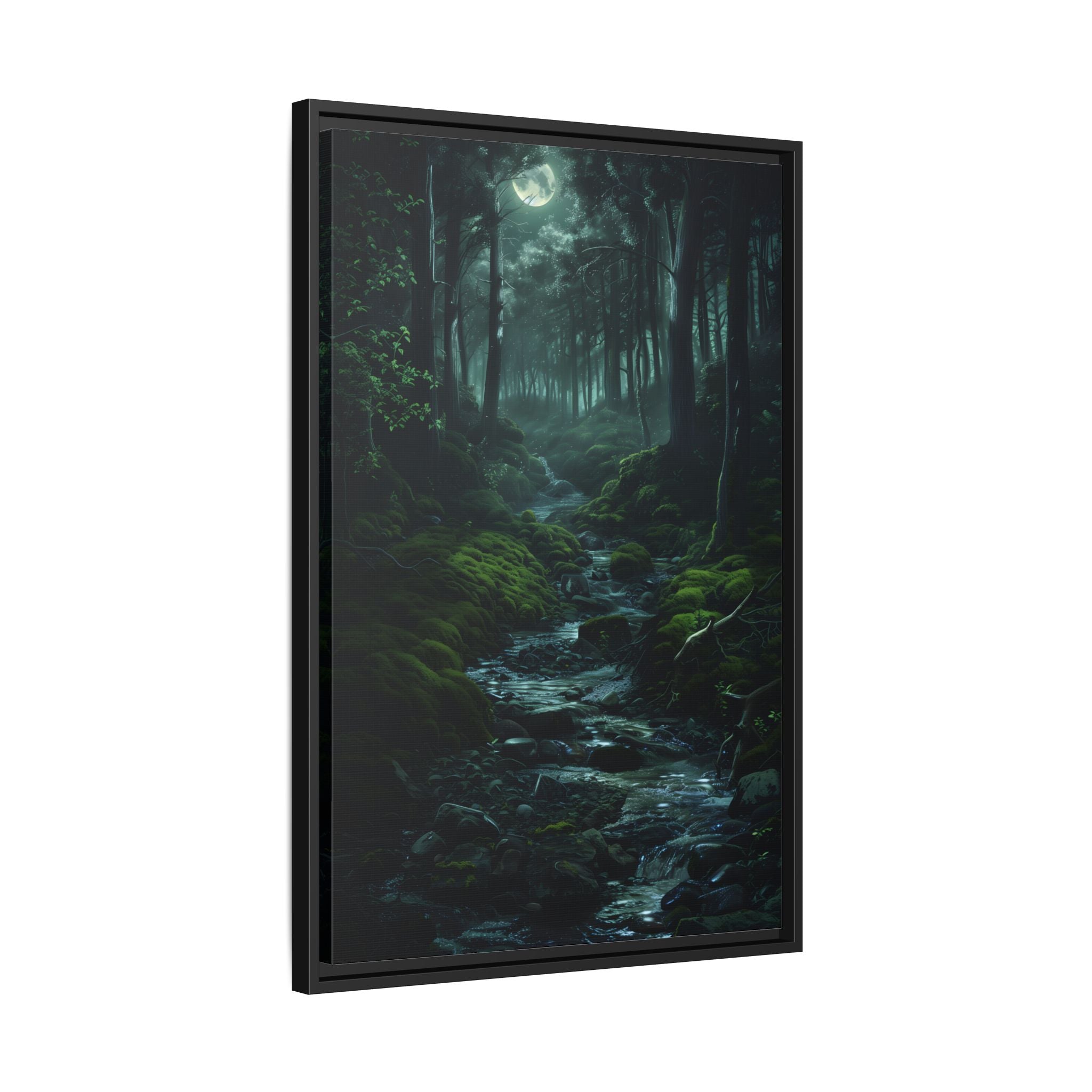 Framed Canvas - Moonlit Forest Stream