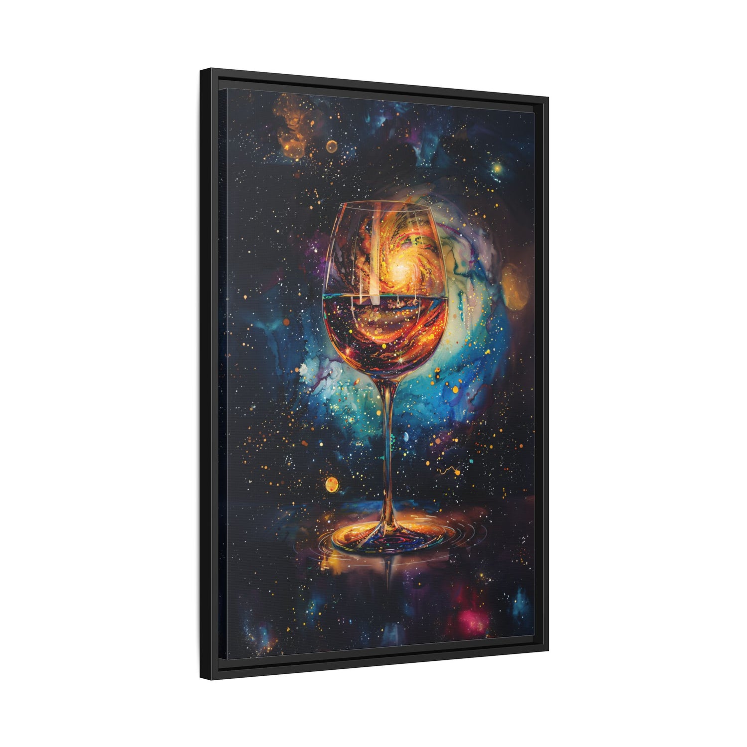 Framed Canvas - Cosmic Swirl in Wine Glass