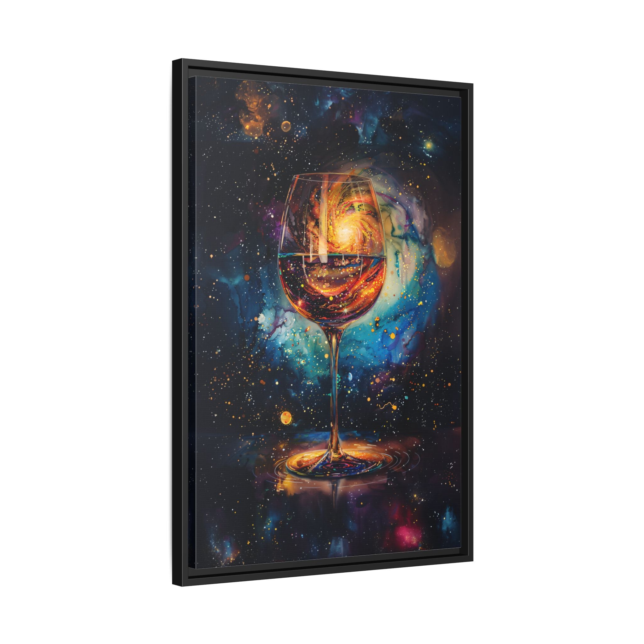 Framed Canvas - Cosmic Swirl in Wine Glass