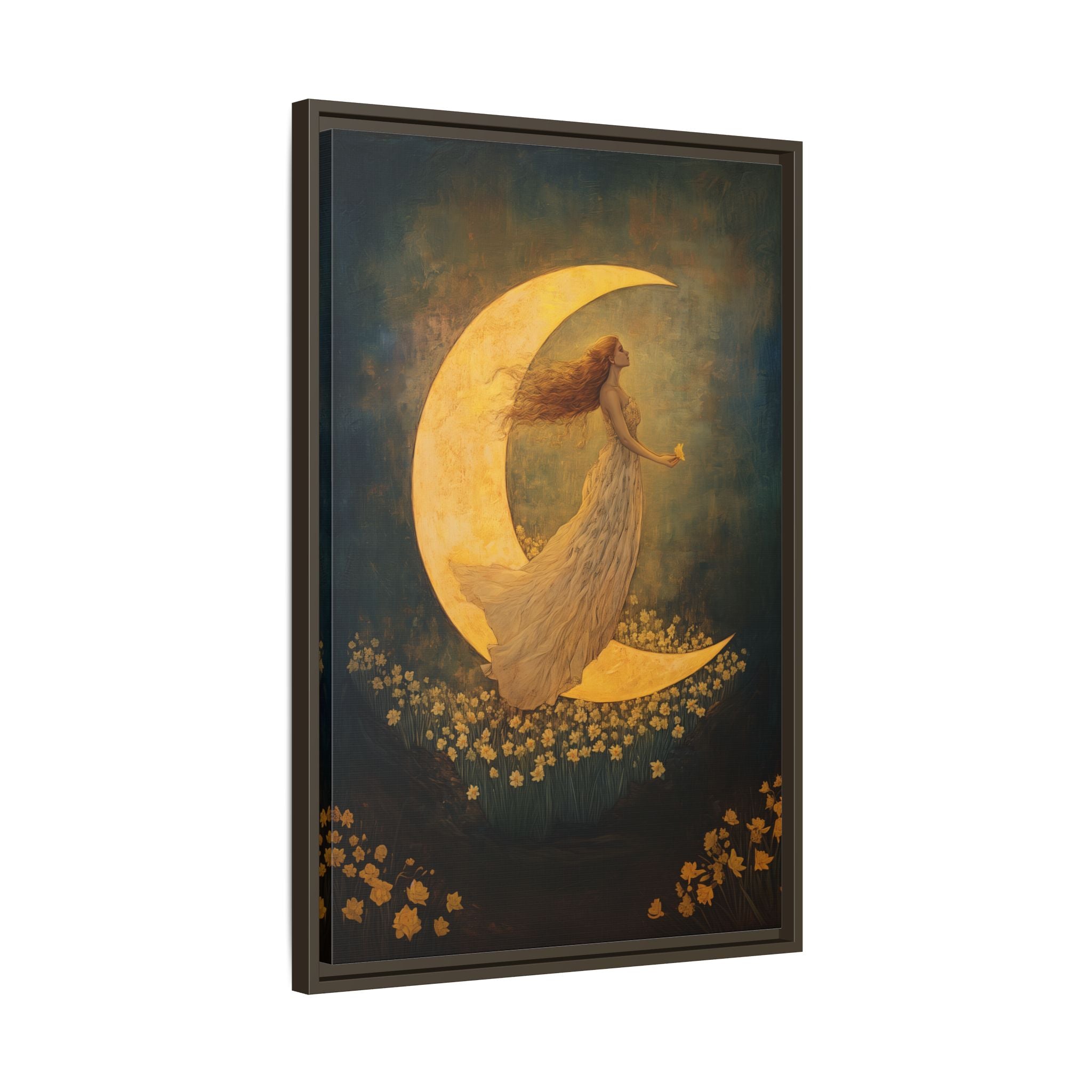 Framed Canvas - Moonlit Dreamer with Daffodils