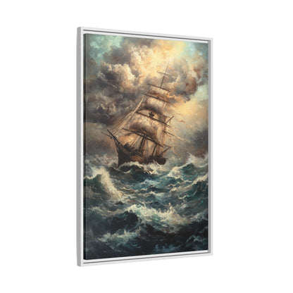 Framed Canvas - Stormy Voyage Sailing Ship