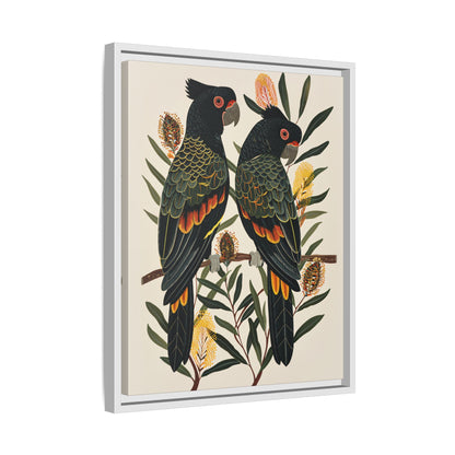 Framed Canvas - Black Cockatoos Among Banksia