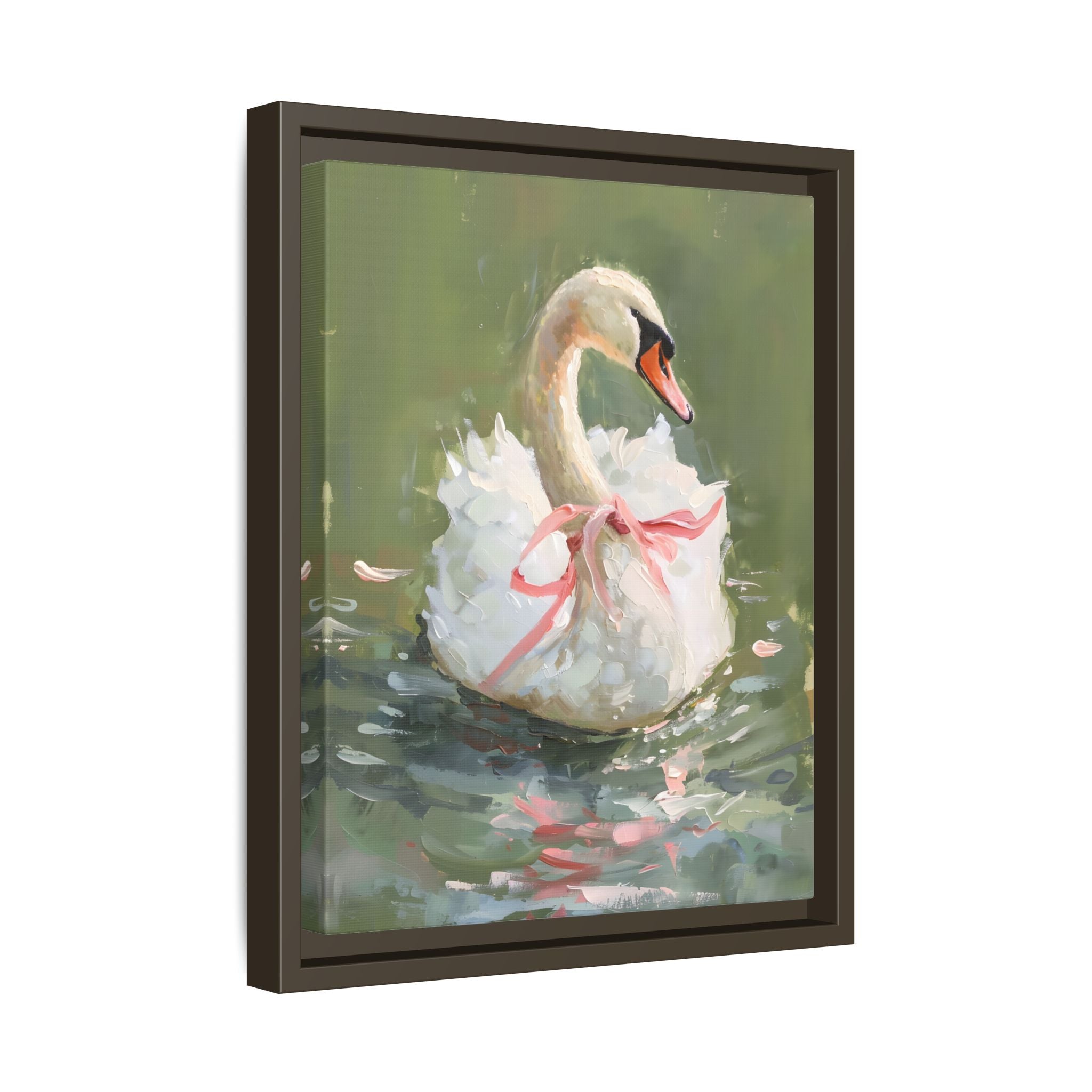Framed Canvas - Ballet Swan in Pink Bow