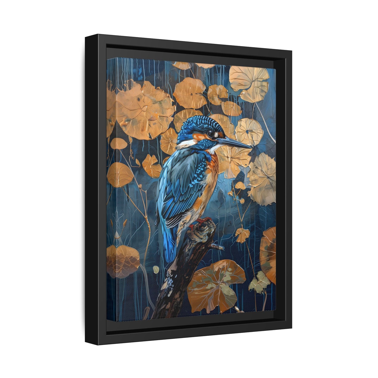 Framed Canvas - Golden Leaves Kingfisher
