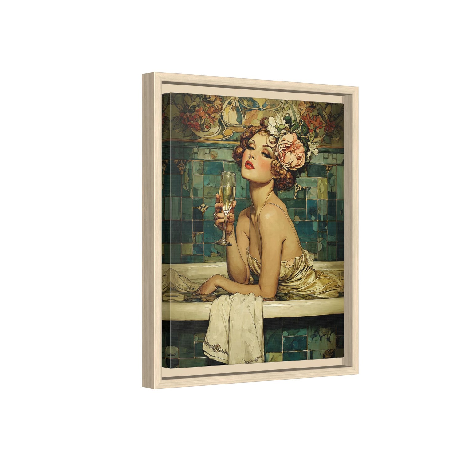Framed Canvas - Champagne Bathtub Coquette