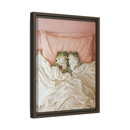 Framed Canvas - Cozy Frogs Romantic Bliss