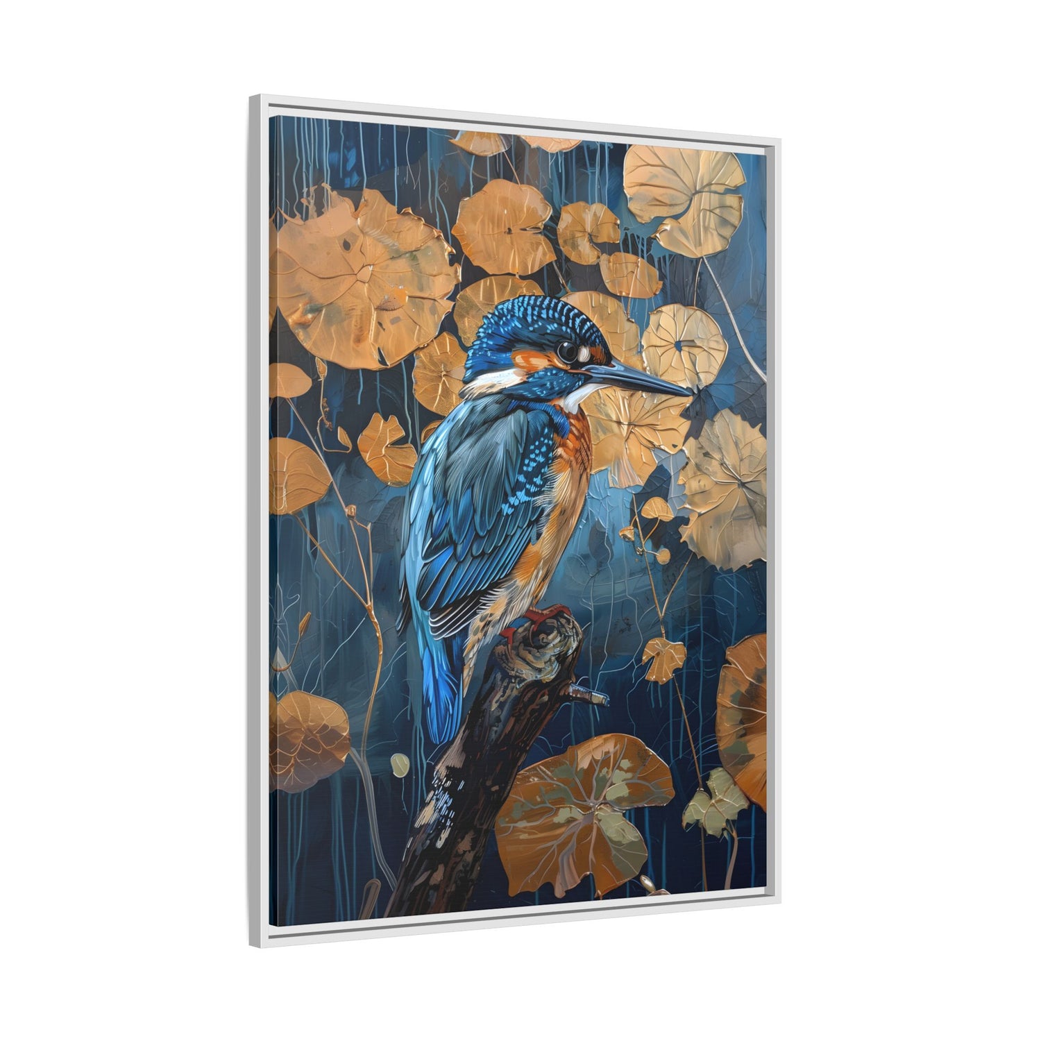 Framed Canvas - Golden Leaves Kingfisher