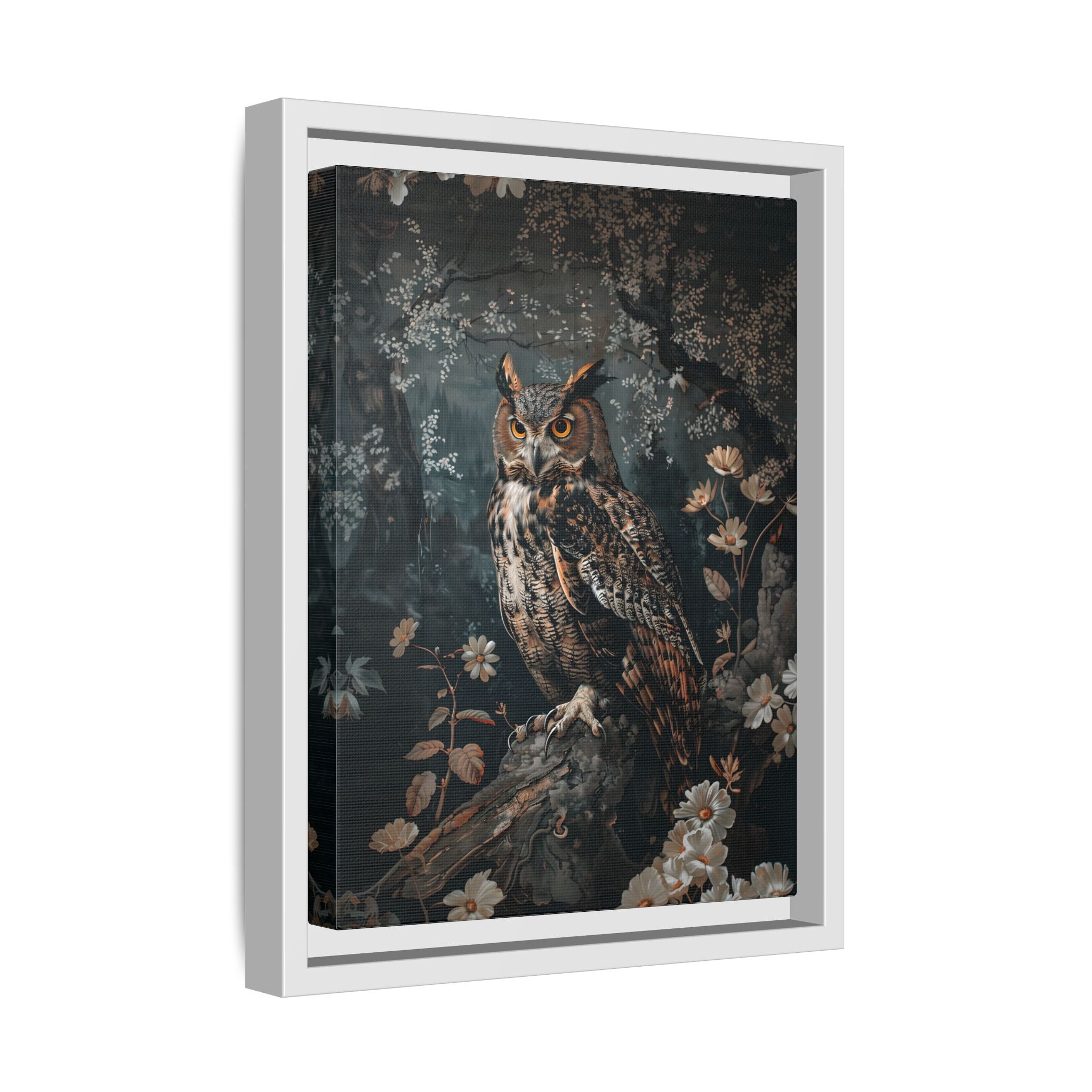Framed Canvas - Midnight Watchful Owl