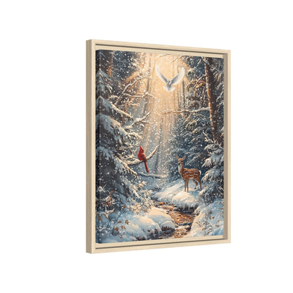 Framed Canvas - Winter Cardinal Deer Owl