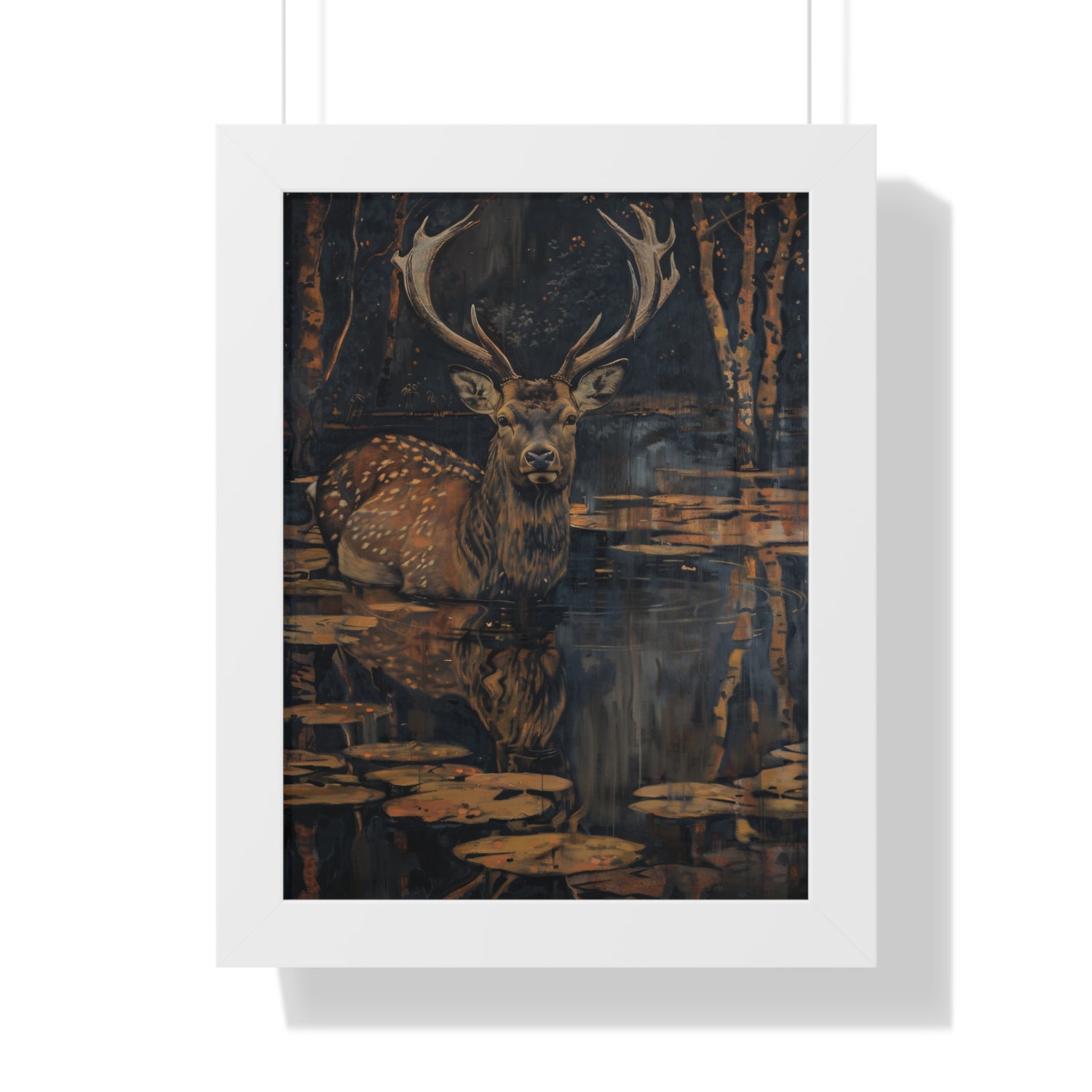 Framed Paper Print - Twilight Stag Reflection