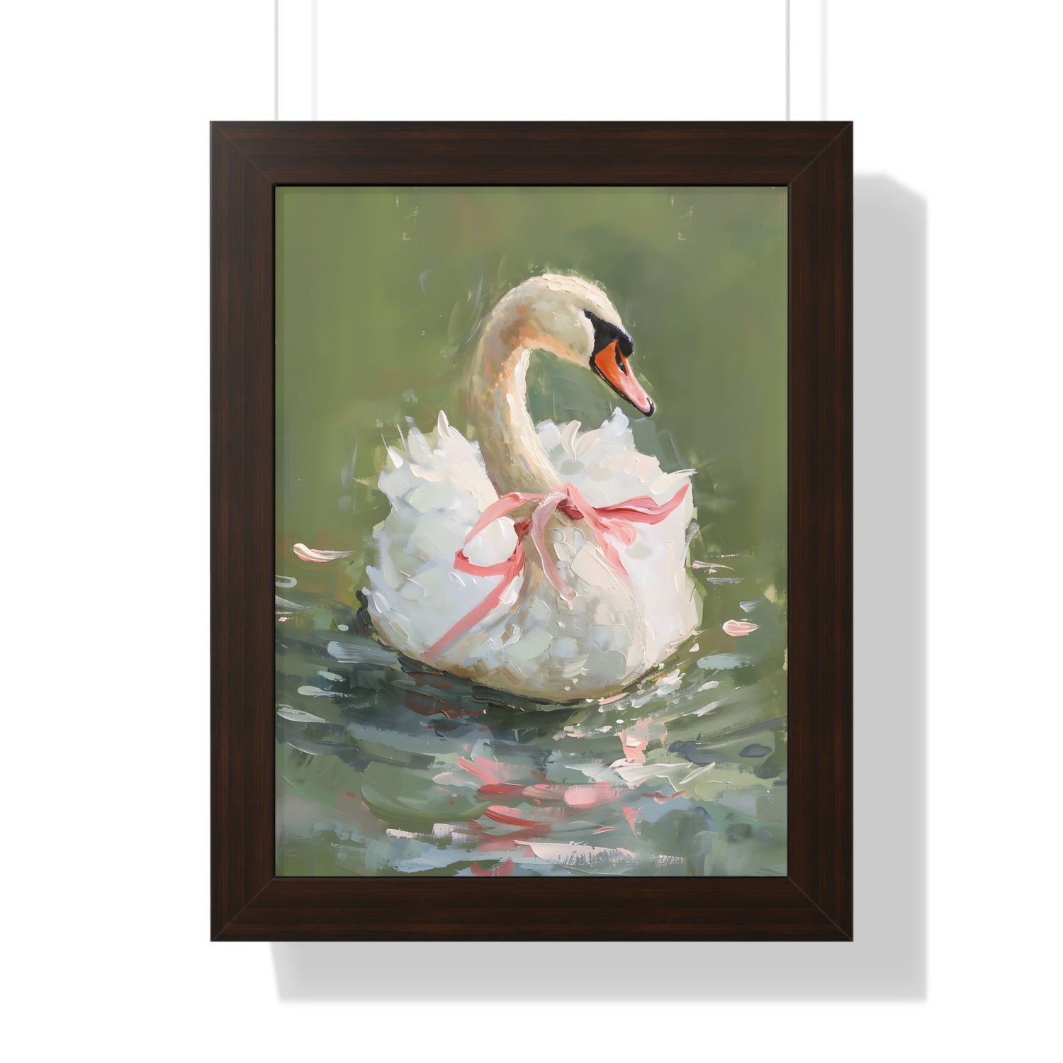 Framed Paper Print - Ballet Swan in Pink Bow