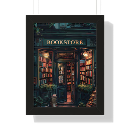 Framed Paper Print - Midnight Bookstore Glow