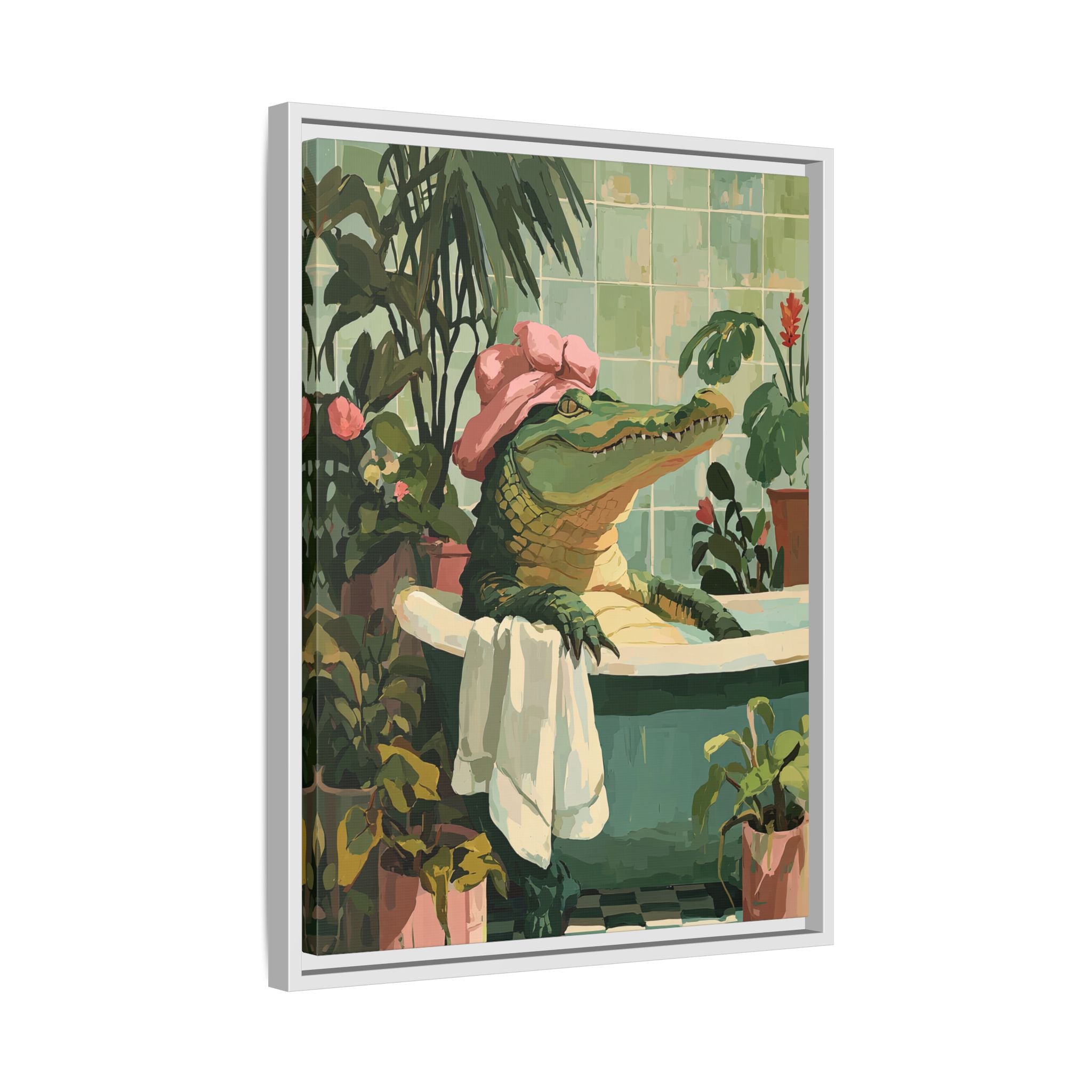 Framed Canvas - Bathtub Alligator Spa Day