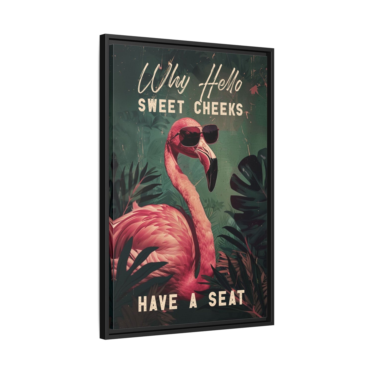 Framed Canvas - Sweet Cheeks Flamingo Welcome