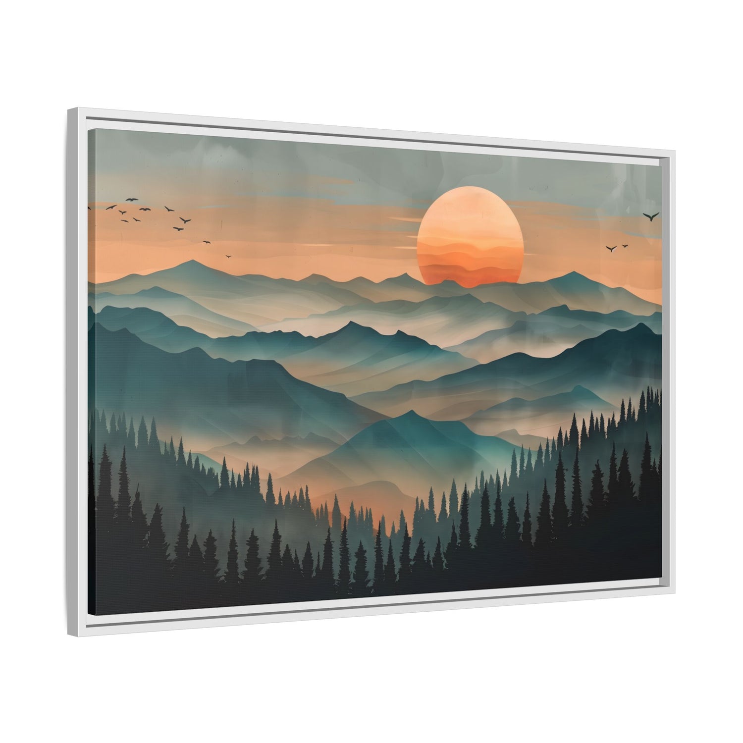 Framed Canvas - Sunset Serenity Mountain Range