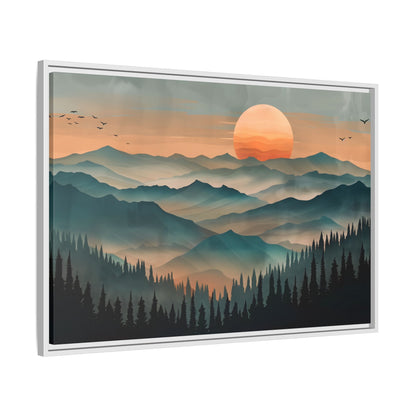 Framed Canvas - Sunset Serenity Mountain Range