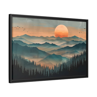 Framed Canvas - Sunset Serenity Mountain Range